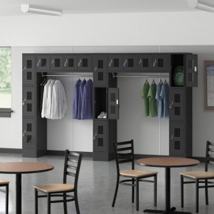 Regency Space Solutions Black 3 Tier Locker with 17 Compartments and Garment Rack Regency Space Solutions Black 3 Tier Locker with 17 Compartments and Garment Rack