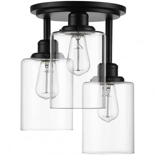Globe Modern Matte Black / Clear Glass Flush Mount Light - 120V, 60W Globe Modern Matte Black / Clear Glass Flush Mount Light - 120V, 60W