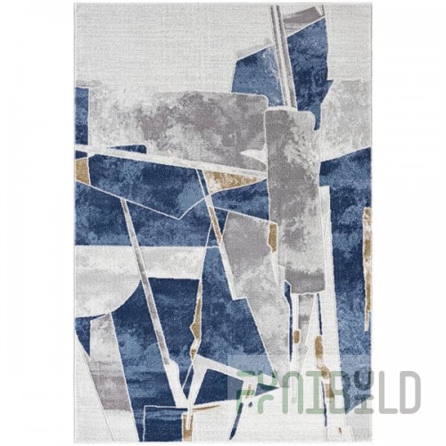Abani Atlas Collection 4' x 6' Blue / Gray Contemporary Abstract Block Area Rug