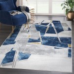 Abani Atlas Collection 4' x 6' Blue / Gray Contemporary Abstract Block Area Rug