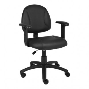 Boss Deluxe Posture Black LeatherPlus Mid-Back Task Chair with Adjustable Arms Boss Deluxe Posture Black LeatherPlus Mid-Back Task Chair with Adjustable Arms