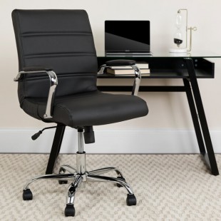 Flash Furniture GO-2286M-BK-GG Mid-Back Black Leather Swivel Office Chair with Chrome Base and Arms Flash Furniture GO-2286M-BK-GG Mid-Back Black Leather Swivel Office Chair with Chrome Base and Arms