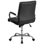 Flash Furniture GO-2286M-BK-GG Mid-Back Black Leather Swivel Office Chair with Chrome Base and Arms Flash Furniture GO-2286M-BK-GG Mid-Back Black Leather Swivel Office Chair with Chrome Base and Arms