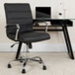 Flash Furniture GO-2286M-BK-GG Mid-Back Black Leather Swivel Office Chair with Chrome Base and Arms Flash Furniture GO-2286M-BK-GG Mid-Back Black Leather Swivel Office Chair with Chrome Base and Arms