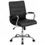 Flash Furniture GO-2286M-BK-GG Mid-Back Black Leather Swivel Office Chair with Chrome Base and Arms Flash Furniture GO-2286M-BK-GG Mid-Back Black Leather Swivel Office Chair with Chrome Base and Arms