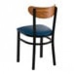 Lancaster Table & Seating Boomerang Black Finish Chair with Navy Vinyl Seat and Vintage Wood Back