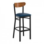 Lancaster Table & Seating Boomerang Black Finish Chair with Navy Vinyl Seat and Vintage Wood Back
