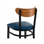 Lancaster Table & Seating Boomerang Black Finish Chair with Navy Vinyl Seat and Vintage Wood Back