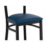 Lancaster Table & Seating Boomerang Black Finish Chair with Navy Vinyl Seat and Vintage Wood Back