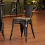 Lancaster Table & Seating Alloy Distressed Onyx Black Indoor Arm Chair with Gray Wood Seat