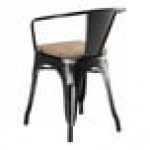 Lancaster Table & Seating Alloy Distressed Onyx Black Indoor Arm Chair with Gray Wood Seat