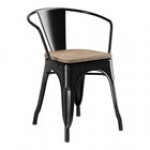 Lancaster Table & Seating Alloy Distressed Onyx Black Indoor Arm Chair with Gray Wood Seat