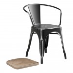 Lancaster Table & Seating Alloy Distressed Onyx Black Indoor Arm Chair with Gray Wood Seat