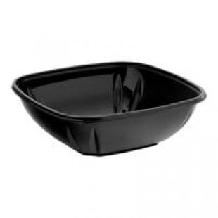 Fineline 15064L-BK Super Bowl Plus 64 oz. Black Square PET Plastic Bowl - 150/Case
