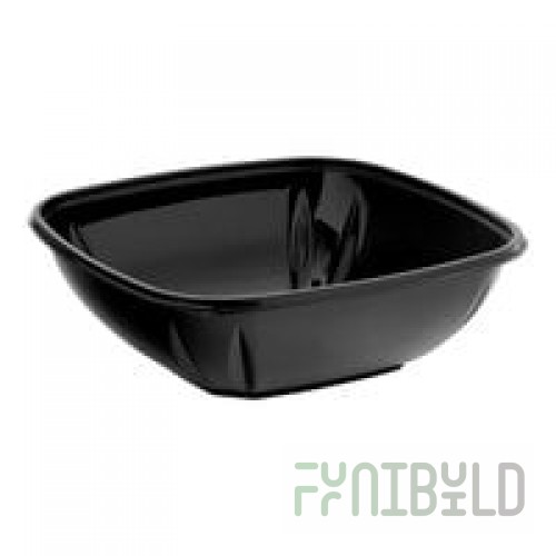 Fineline 15064L-BK Super Bowl Plus 64 oz. Black Square PET Plastic Bowl - 150/Case