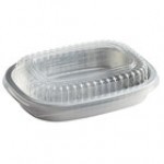 Choice Heavy Duty Smoothwall Black and Gold Small Oblong Foil Take-Out Pan with Dome Lid 23.3 oz. - 100/Case Choice Heavy Duty Smoothwall Black and Gold Small Oblong Foil Take-Out Pan with Dome Lid 23.3 oz. - 100/Case