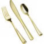 Visions Classic 3-Piece Extra Heavy Weight Gold Plastic Cutlery Set - 25/Pack Visions Classic 3-Piece Extra Heavy Weight Gold Plastic Cutlery Set - 25/Pack