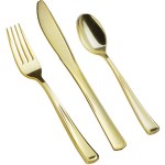 Visions Classic 3-Piece Extra Heavy Weight Gold Plastic Cutlery Set - 25/Pack Visions Classic 3-Piece Extra Heavy Weight Gold Plastic Cutlery Set - 25/Pack