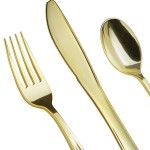 Visions Classic 3-Piece Extra Heavy Weight Gold Plastic Cutlery Set - 25/Pack Visions Classic 3-Piece Extra Heavy Weight Gold Plastic Cutlery Set - 25/Pack