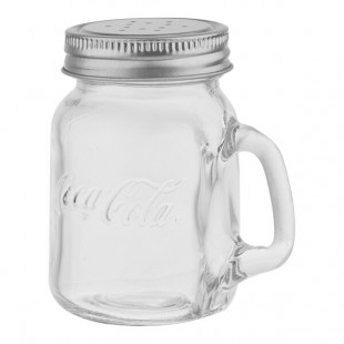 TableCraft 5 oz. Coca-Cola® Glass Mason Jar Salt / Pepper Shaker with Handle and Stainless Steel Lid - 6/Case