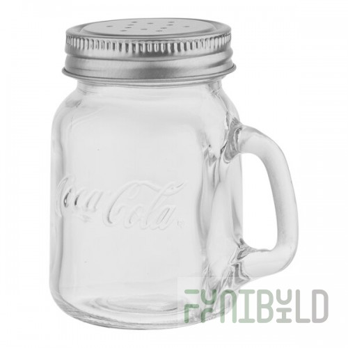 TableCraft 5 oz. Coca-Cola® Glass Mason Jar Salt / Pepper Shaker with Handle and Stainless Steel Lid - 6/Case