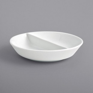 Front of the House Monaco 4 oz. Bright White Round Divided Porcelain Ramekin / Dish - 12/Case Front of the House Monaco 4 oz. Bright White Round Divided Porcelain Ramekin / Dish - 12/Case