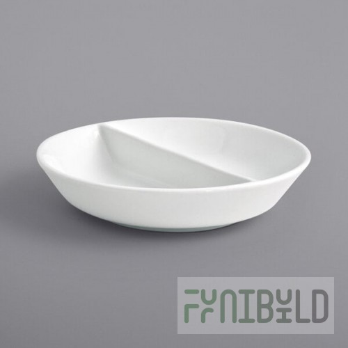 Front of the House Monaco 4 oz. Bright White Round Divided Porcelain Ramekin / Dish - 12/Case