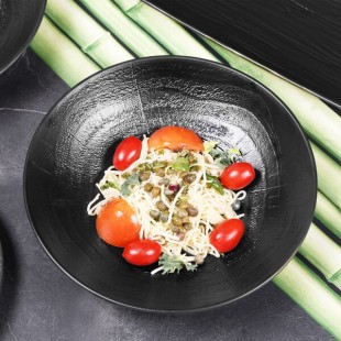 Elite Global Solutions B30366-B Denali 45 oz. Matte Black Embossed Melamine Bowl - 6/Case Elite Global Solutions B30366-B Denali 45 oz. Matte Black Embossed Melamine Bowl - 6/Case