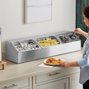 ServSense Large Stainless Steel Hotel Pan Organizer Set with (2) 1/3 Size Pans and (2) Flatware Cylinders