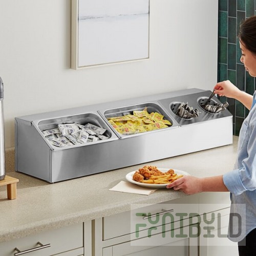 ServSense Large Stainless Steel Hotel Pan Organizer Set with (2) 1/3 Size Pans and (2) Flatware Cylinders
