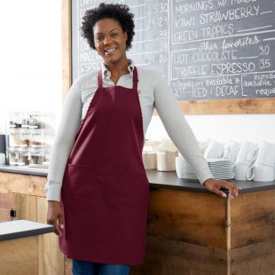 Choice Burgundy Poly-Cotton Adjustable Bib Apron with 2 Pockets - 32