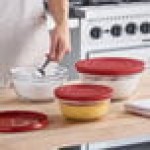 Anchor Hocking Glass Mixing Bowl Set with Red Plastic Lids 92224L20 - 3/Set