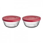 Anchor Hocking Glass Mixing Bowl Set with Red Plastic Lids 92224L20 - 3/Set