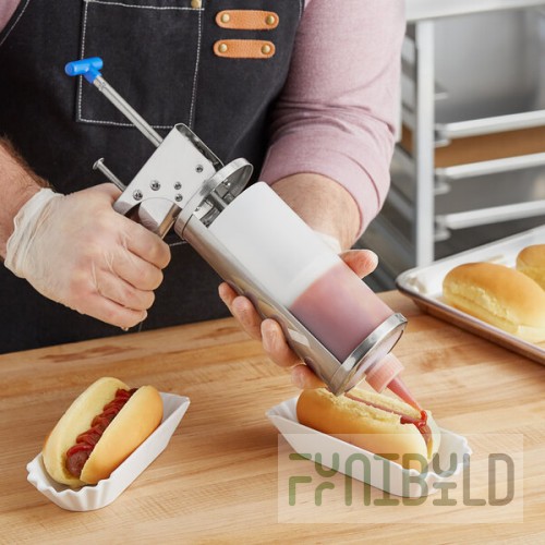 Choice 1/2, 1/3, and 2/3 oz. Adjustable Stainless Steel Sauce Gun / Dispenser with Bottle