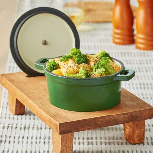 Valor 16 oz. Fern Green Enameled Mini Cast Iron Pot with Cover Valor 16 oz. Fern Green Enameled Mini Cast Iron Pot with Cover