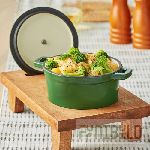 Valor 16 oz. Fern Green Enameled Mini Cast Iron Pot with Cover