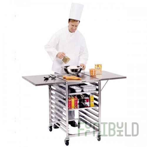 Lakeside 110 Stainless Steel Table with Wings and Sheet Pan Storage - 52 3/4