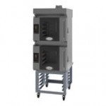 Cadco Bakerlux Station BLS-4HTR-2H Double Stacked 4-Shelf Half Size Heavy-Duty Digital Countertop Convection Ovens with Right Side Doors, Touch Control Panels, Ventless Hood, and Stand - 208-240V Cadco Bakerlux Station BLS-4HTR-2H Double Stacked 4-Shelf Half Size Heavy-Duty Digital Countertop Convection Ovens with Right Side Doors, Touch Control Panels, Ventless Hood, and Stand - 208-240V