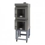 Cadco Bakerlux Station BLS-4HTR-2H Double Stacked 4-Shelf Half Size Heavy-Duty Digital Countertop Convection Ovens with Right Side Doors, Touch Control Panels, Ventless Hood, and Stand - 208-240V Cadco Bakerlux Station BLS-4HTR-2H Double Stacked 4-Shelf Half Size Heavy-Duty Digital Countertop Convection Ovens with Right Side Doors, Touch Control Panels, Ventless Hood, and Stand - 208-240V