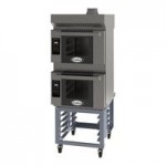 Cadco Bakerlux Station BLS-4HTR-2H Double Stacked 4-Shelf Half Size Heavy-Duty Digital Countertop Convection Ovens with Right Side Doors, Touch Control Panels, Ventless Hood, and Stand - 208-240V Cadco Bakerlux Station BLS-4HTR-2H Double Stacked 4-Shelf Half Size Heavy-Duty Digital Countertop Convection Ovens with Right Side Doors, Touch Control Panels, Ventless Hood, and Stand - 208-240V