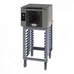Cadco Bakerlux Station BLS-4HTR-2H Double Stacked 4-Shelf Half Size Heavy-Duty Digital Countertop Convection Ovens with Right Side Doors, Touch Control Panels, Ventless Hood, and Stand - 208-240V Cadco Bakerlux Station BLS-4HTR-2H Double Stacked 4-Shelf Half Size Heavy-Duty Digital Countertop Convection Ovens with Right Side Doors, Touch Control Panels, Ventless Hood, and Stand - 208-240V