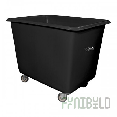 Royal Basket Trucks 10 Cu. Ft. Black Poly Truck with Steel Base and 2 Rigid / 2 Swivel Casters R08-BKX-PGC-4UNN