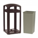 Rubbermaid® FG397000SBLE Landmark Series Classic Container Sable Square Polycarbonate Dome Top Frame with FG395800 Rigid Plastic Liner 35 Gallon