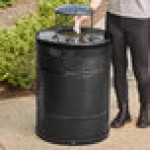 Lancaster Table & Seating 32 Gallon Heavy-Duty Round Black Steel Perforated Outdoor Trash Can with Rain Bonnet Lid