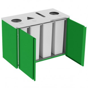Lakeside 3418G Stainless Steel Rectangular Refuse (2) / Recycle / Paper Station with Top Access and Green Laminate Finish - 48 1/2