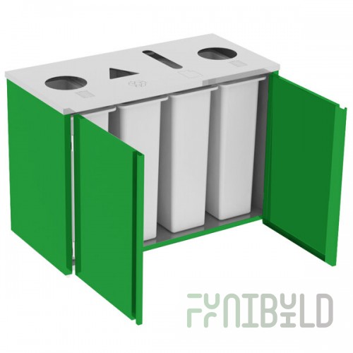 Lakeside 3418G Stainless Steel Rectangular Refuse (2) / Recycle / Paper Station with Top Access and Green Laminate Finish - 48 1/2