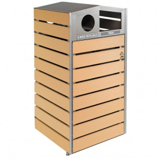 Commercial Zone 736772 WoodView 48 Gallon Double-Sided Square Trash Can / Recycling Bin with Dome Lid Top