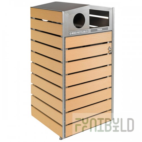 Commercial Zone 736772 WoodView 48 Gallon Double-Sided Square Trash Can / Recycling Bin with Dome Lid Top