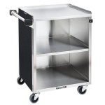 Lakeside 810B 3 Shelf Standard Duty Stainless Steel Utility Cart with Enclosed Base and Black Laminate Finish - 16 1/2
