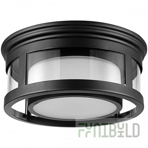 Globe Modern Indoor / Outdoor Matte Black Flush Mount Light with Frosted Glass Shade - 120V, 60W
